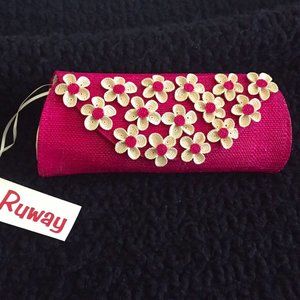 NWT Handmade Preciosa Organic Palm Straw Pink Clutch Bag - Cruise Wear